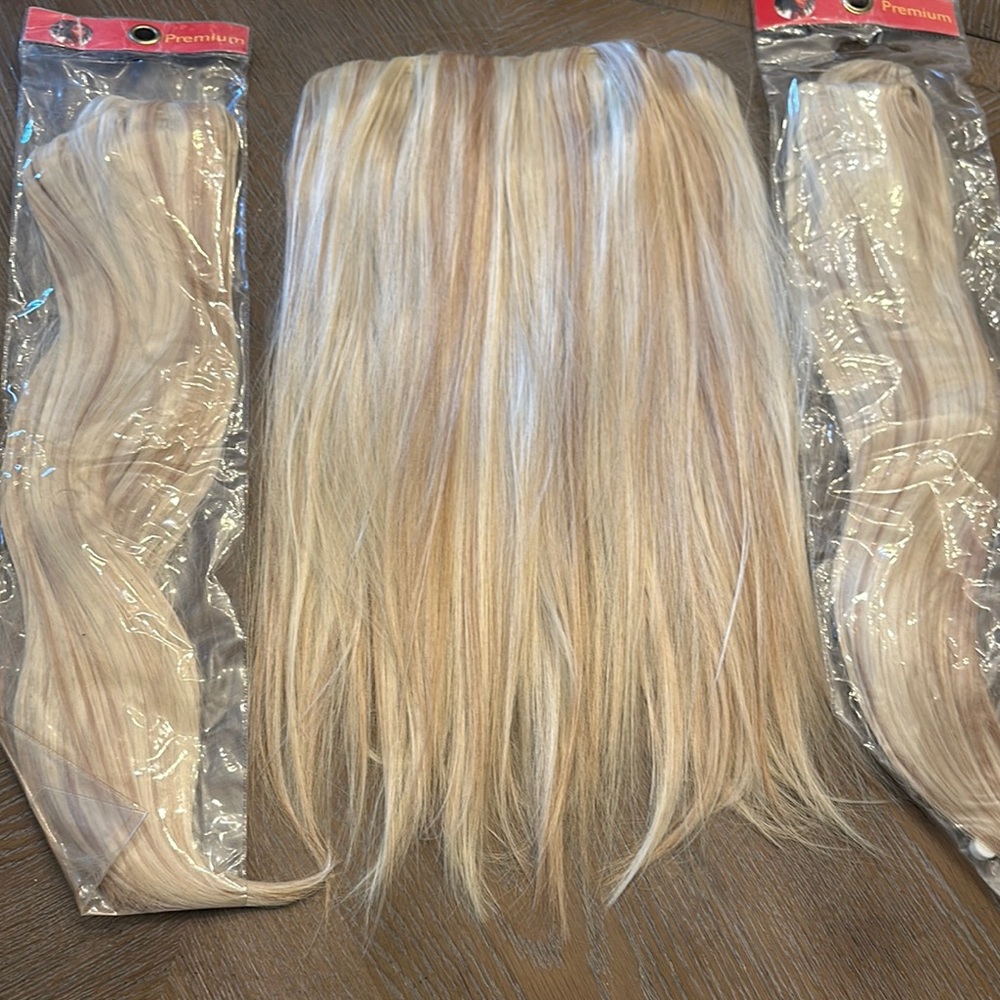Blonde extension pieces.  Synthetic